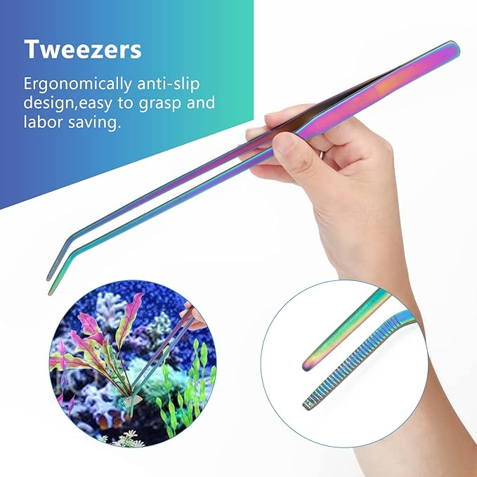 Catcan 4 in 1 Quarium Aquascape Tools Kits, Anti-Rust Stainless Steel Aquatic Plant Aquascaping Tweezers, Scissors, Spatula for Aquarium Tank Cleaning Fish Tank Aquascape Tools Sets