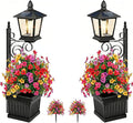 Solar Pathway Lights with Planter, 2-in-1 Outdoor Solar Lamp Post Light with Planter and Artificial Flowers, 27/35inch Outdoor Planters with Lights for Lawn,Patio,Yard & Pathway Decor (35in(Large)*2)
