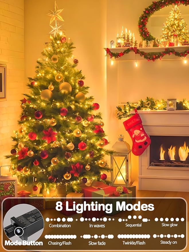 Upgraded Super Long 264FT 800 LED Christmas String Lights Outdoor & Indoor, Memory Function Timer and 8 Modes, Green Wire Waterproof String Lights for Xmas Tree Holiday Party Garden Decor (Warm White)