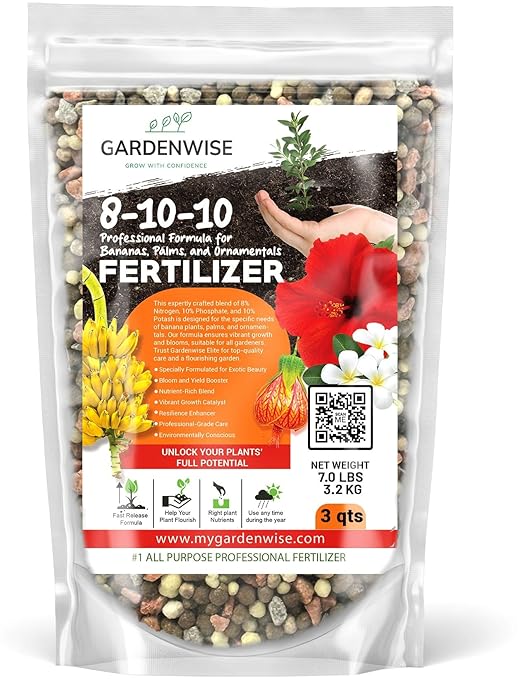 GARDENWISE Elite 8-10-10 Professional Fertilizer for Banana, Flowering, and Fruit Trees, Ornamentals - Boosts Flowering & Fruiting - for Indoor & Outdoor Plants (3 QUARTS)