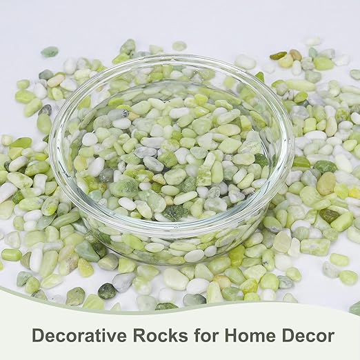 Pulovin 2.5 lbs Jade Pebbles for Indoor Plants, Decorative Pebbles for Bamboo, Vase, 3/8" Plant Gravel for Pots Indoor, Highly Polished Small River Rocks