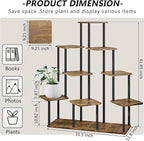 9 Tier Plant Stand Indoor, Thickened Metal Wood Corner Plant Shelf Stands for Multiple Plants, Indoor Tall Plants Stand Tiered Flower Holder for Living Room Patio Garden Balcony(Black+Brown)