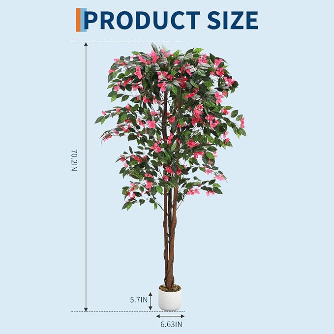 Garvee 6FT Artificial Bougainvillea Tree, Faux Silk Bougainvillea Plant in Pot, Indoor Outdoor Decor, Potted Faux Flower Tree for Home Office Garden Living Room