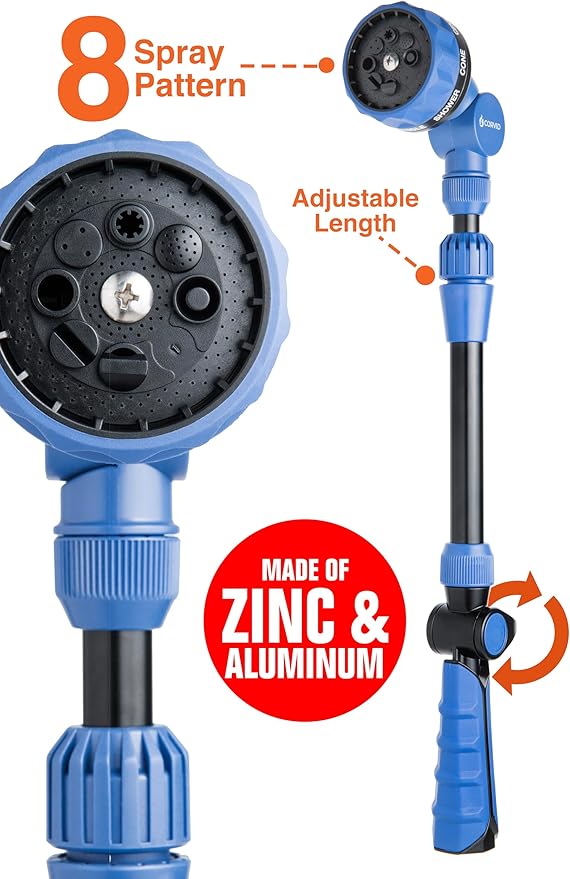10-Pack with Corvid Adjustable Thumb Control Garden Watering Wand, 19-24 Inch Telescoping Hose Nozzle 8 Spray Patterns, Heavy-Duty Zinc & Aluminum for Precise Watering and Cleaning
