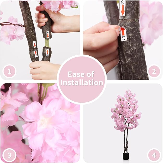 Faux Pink Cherry Blossom Tree 6ft(72in) Tall Artificial Japanese Sakura in Pot Realistic Cherry Plant Decor Handmade Natural Fake Pink Flower Tree for Wedding,Living Room,Spring Decor