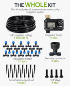 HIRALIY 59FT Greenhouse Misting Drip Irrigation Kit with Water Timer, Quick Connector Design Garden Watering System, Automatic Irrigation System with Tubing, Nozzles for Hanging Plants, Raised Bed