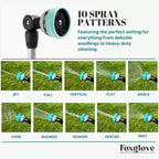 Foxglove 18” Garden Hose Watering Wand with 180° Swivel Ratcheting Head and 10 Adjustable Spray Patterns. Garden Hose Wand with Thumb Control for Flower Pots, Hanging Baskets
