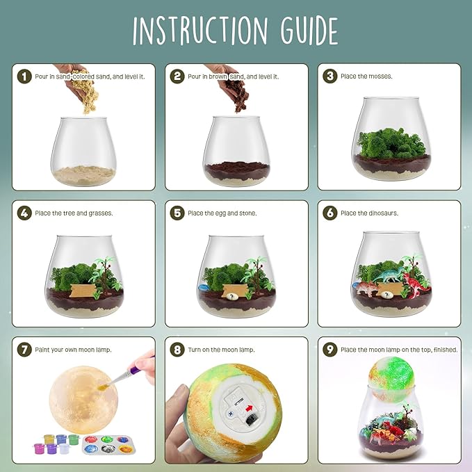 LAOESE Dinosaur Terrarium Kit for Kids - Dino Kid Crafts with DIY Moon Lamp Kit - Birthday Gifts for Boys Ages 4 5 6 7 8-12 Year Old - Arts and Crafts for Boy and Kids