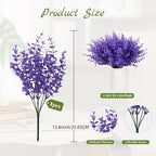 RECUTMS 12 Bundles Artificial Flowers for Outdoors UV Resistant Artificial Greenery Fake Eucalyptus Plants Boxwood Plants Outdoor Shrub Front Porch Patio Spring Decorations for Home(Pure Purple)