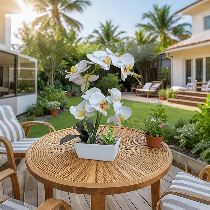 Fake Orchid Realistic Artificial Flowers Real Touch White Orchid Fake Potted Plants For Home Decor Indoor Phalaenopsis Orchids Centerpiece Flower Arrangement Table Decorations For Dining Room Bathroom