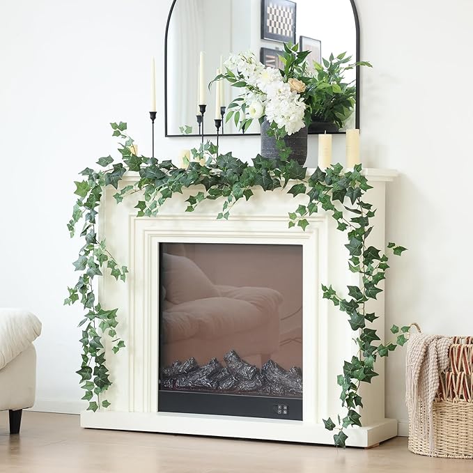 Mizii 2 Strands Artificial Vines Ivy Garland 79" Fake Vine with Silk Green Leaves Faux Hanging Plants Greenery Decoration for Outdoors Party Wedding Indoor Mantle Bedroom Home Decor (Ivy)