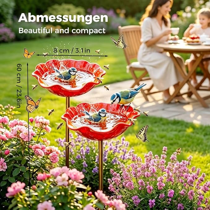 Handmade Metal Flower Garden Stake, 2026 New Handmade Flower Garden Stakes Bird Bath, Hold Water Suitable for Gardens, Patios, Lawns, Backyard Decor and Outdoor Landscaping Use (D)