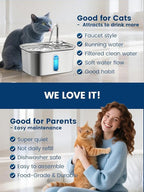 Cat Water Fountain Stainless Steel for Cats Indoor 2.5L 85oz by BPA-Free SUS304, 4pcs Effective 6-Layer Filter Cat Fountain for Drinking 20dB Ultra Quiet Metal Pet Water Fountain (Fountain+4 Filters)