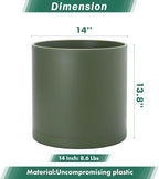 D'vine Dev 14 Inch Plastic Planter Pots for Plant Pot with Drainage Hole and Seamless Saucers, Olive, 74-X-I-4