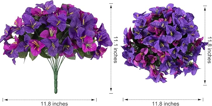 Artificial Flowers Plants for Outdoors Spring Summer Decor, 4 Bundles Fake Bougainvillea Silk Outside Flowers UV Resistant Look Real for Outdoor Planter Patio Porch Window Garden Home, PurpleFuchsia