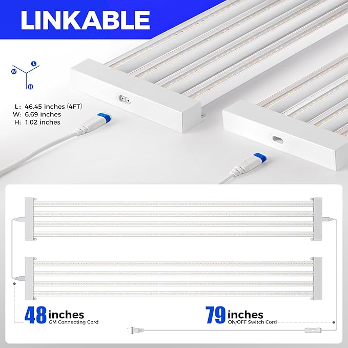Barrina TX-L84 4FT Grow Lights for Indoor Plant, 336W (4 x 84W), 4 LED Panels Wider Coverage, Full Spectrum, High PPFD, Mechanical Timer, Linkable, Hanging Light for Indoor Vegetable, Seeding, 4 Packs