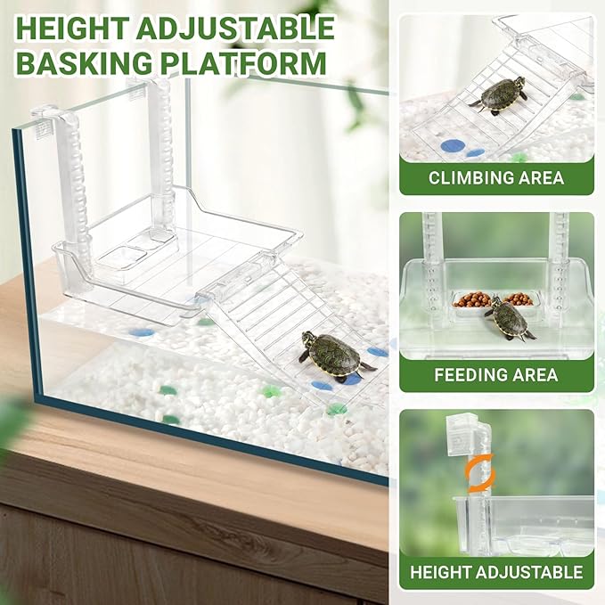 GOZILLA Aquatic Turtle Tank Kit+Lamp+Filter, Upgrade PC Turtle Tank Starter Kit with Adjustable Lamp & Filter,Reptile Habitat with Lid,Hanging Platform for Small Reptiles.(15.75×7.9×9''/Black Kit)