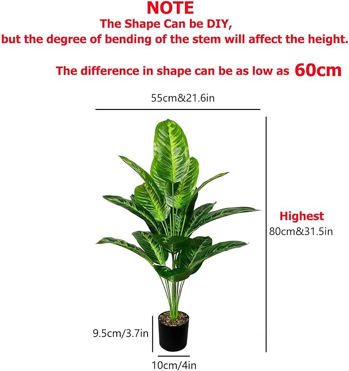 Artificial Plants in Pots Large Fake Tree Floor Faux Tropical Plants Decorative Greenry House Potted Tall for Home Office Living Room Decor Indoor Garden Outdoor (80cm Tropical Banana)