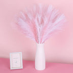 SeptCat 60 Pcs Pampas Grass Pink White Decor 21.7" Fluffy Faux Short Pampas Grass Artificial Small Pompas Grass Flower Vase Filler for Home Wedding Decoration