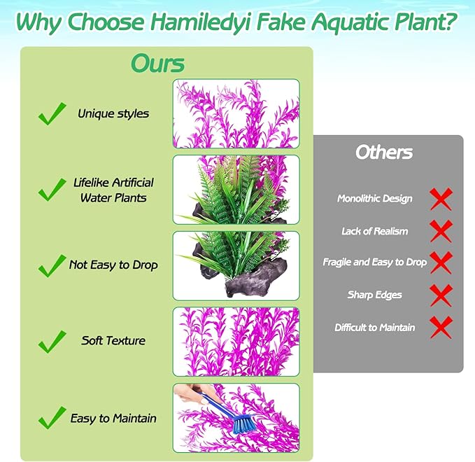 Hamiledyi Aquarium Plastic Plants Aquarium Decor Artificial Fish Tank Plants Lifelike Tall Fish Tank Decorations Aquarium Plant Suitable for Saltwater and Freshwater 15.7in 2pcs