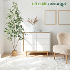 Olive Trees Artificial Indoor, 6FT Tall Faux Olive Tree with Light Kit Moss and Planter, Faux Plants Indoor with Natural Wood Trunk and Lifelike Fruits, Fake Tree for Home Office Living Room Decor