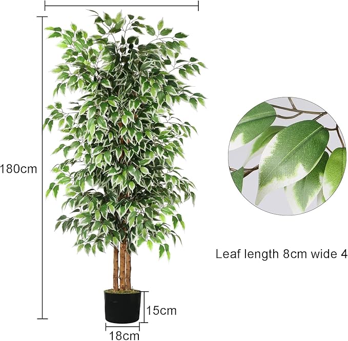 GTIDEA 2 Pcs 6ft Ficus Artificial Trees, Tall Faux Trees Indoor with Natural Trunk and Fake Silk Tree Fake Plants for Home Spring Decor Living Room Outdoor Balcony House Office (Included Dried Moss)