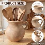 Potchen Rustic Kitchen Utensil Holder with Handle,7.48" H Ceramic Vintage Utensil Crock for Countertop, Farmhouse Kitchen Decoration Ceramic Pot for Spatulas Spoons Tongs(Classic,Antique Beige)
