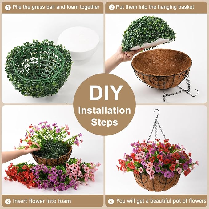 Artificial Faux Hanging Plants Flowers Basket for Outdoor Spring Summer Decoration,Fake Silk Daisy in Planter Realistic UV Resistant for Outside Home Porch Patio Balcony Yard(Purple Red Pink)