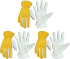 HANDLANDY Men Leather Gardening Gloves, Utility Work Gloves for Mechanics, Construction, Driver