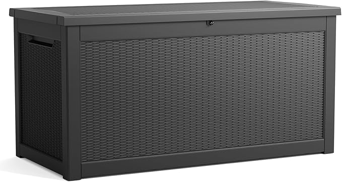 PatioZen 260 Gallon Resin Deck Box, Lockable Patio Outdoor Storage Box for Furniture, Garden Tools and Tools Storage, Waterproof Outside Storage Boxes - Black