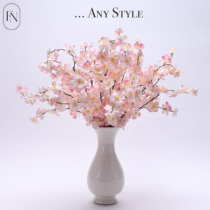 8 Pack Artificial Cherry Blossom Branches - 20 Inch Real Touch Silk Flowers with Bendable Stems for Vase, Wedding, Home Office Decor, Spring Floral, Party & Event Decor (Blush Pink Gradient)