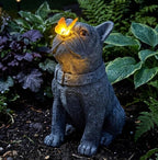 Solar French Bulldog Garden Statue with Butterfly, Outdoor Frenchie Sculpture Decor for Patio, Yard & Lawn, Unique French Bulldog Gifts & Dog Memorial Statue,10 Inch, Resin (Grey Stone)