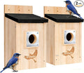 2 Pack Bird Houses for Outside, Bluebird Nesting Box with Metal Predator Guard, 1-1/2" Entrance Hole Wooden Birdhouse Kit for Bluebird Chickadees, Swallows & Finches, Assembly Required