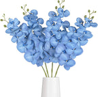 4PCS Faux Orchid Artificial Flowers, 35inch Long Stem Phalaenopsis Branches，Fake Orchid Flowers for Tall Vase Home Wedding Party Decoration (Light Blue)