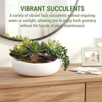 MyGift 8 Inch Round Modern Artificial Succulent Arrangement Potted in White Concrete Plant Bowl, Assorted Faux Mini Succulents in a Decorative Planter Pot