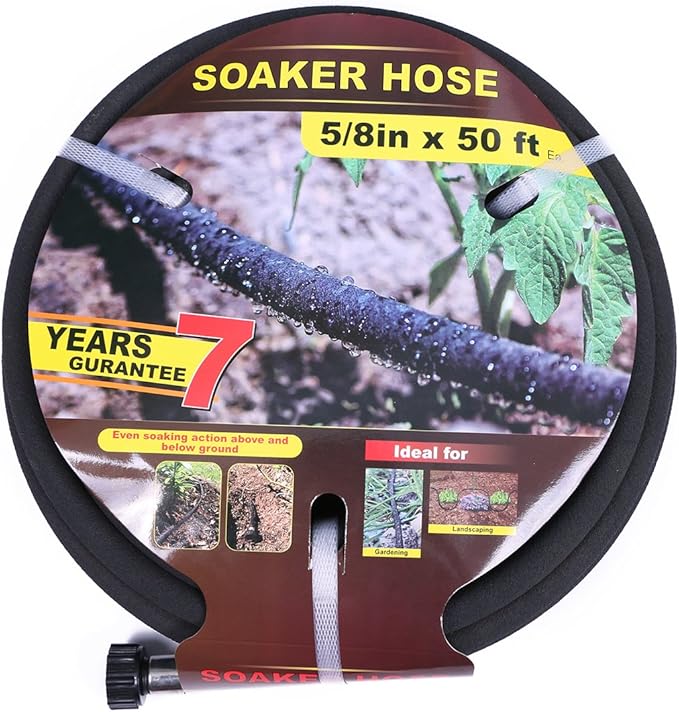 Taisia 5/8" Soaker Hose 50 ft Round Rubber Garden Water Hoses, Heavy Duty Drip Hose for Watering Irrigation, Water Seeper Soaker Hoses for Garden, Lawn and Plants