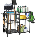 Garden Tool Organizer, 33.8×11.8×32inch Heavy-Duty Steel Garden Tool Rack Storage, Yard Tool Tower Rack for Garage Organizers and Storage, Holds Long-Handled Tools/Rakes/Brooms, Outdoor