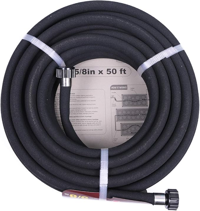 Taisia 5/8" Soaker Hose 50 ft Round Rubber Garden Water Hoses, Heavy Duty Drip Hose for Watering Irrigation, Water Seeper Soaker Hoses for Garden, Lawn and Plants