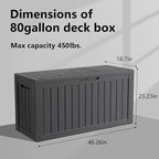 80 Gallon Outdoor Deck Box, Lockable Waterproof Outdoor Storage Boxes For Garden Tools,Indoor Cushions,Accessories Outside Storage Resin Weatherproof Container(Black)
