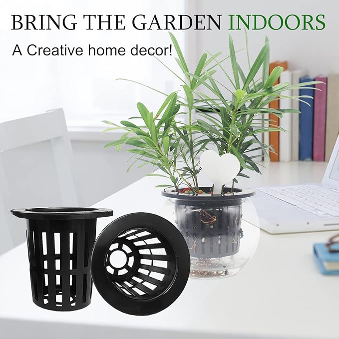 100 Pack 2 inch Net Pots Hydroponics Supplies Cups, Round Wide Lip Design Orchids Aquaponics Garden Slotted Mesh Heavy Duty Net Pot with 20 Pcs Plant Labels