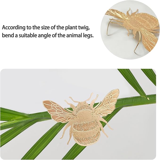 Rainteam Plant Animal Decor Brass Plant Charms for Live Plants Cute Animal Plant Hanger Ornaments for Pots Garden Plant Decorations Plant Accessories Gift for Plant Lovers(2 Bee)