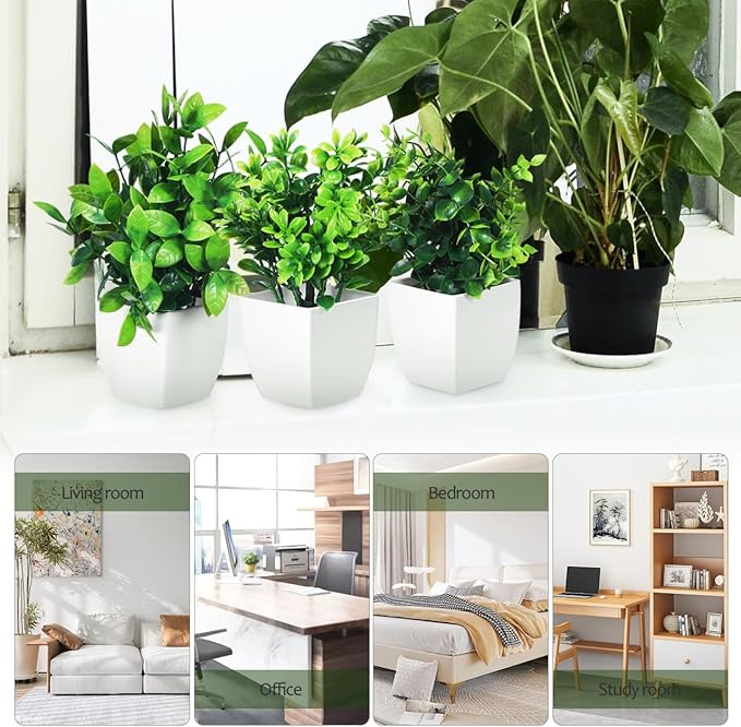 Totority Faux Potted Plants Set of 4 Realistic Artificial Greenery Table Centerpieces for Home Office Decor Indoor Low Maintenance Plant Decorations 7.48X5.90X1.96 Inch