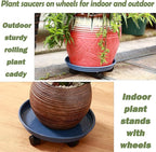 Planterhoma 4 Packs Heavy-Duty Plastic Plant Caddy with Wheels - 11.8" Rolling Plant Stand - Strong Load Bearing - 360 Rotated Wheels - Indoor/Outdoor Use