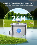 Stainless Steel Cat Water Fountain, 99oz/2.8L Auto Pet Drinking Fountain with 20dB Ultra-Quiet Pump- Ideal for Timid Pets, LED Water Level Window, Dishwasher Safe, 24/7 Circulating Flow - FEELNEEDY