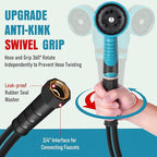 Heavy Duty Garden Hose 25 ft, NON-EXPANDABLE Water Hose with 10 Function Spray Nozzle, Lightweight Kink-less Hybrid Hose with Swivel Handle, Male to Female Fittings