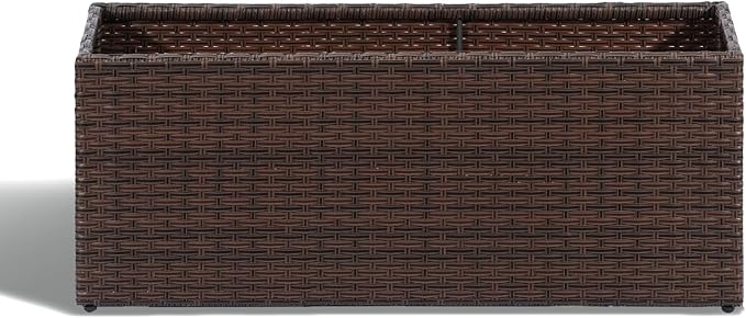 SUNNYPARK Brown Rectangular Planter Box All-Weather PE Rattan Large Modern Planters with Removable Liner Indoor Outdoor Decorative Flower Pot for Patio, Balcony, Garden