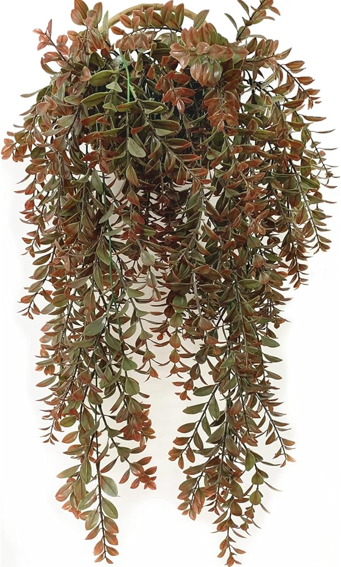 Artificial Hanging Vine, Faux Ivy Leaves Plastic Plants Greenery Fake Foliage Plant UV Resistant Vines Decor for Indoor Outdoor Home Kitchen Garden Office Wall Baskets Wedding Decoration Red 2 Pack