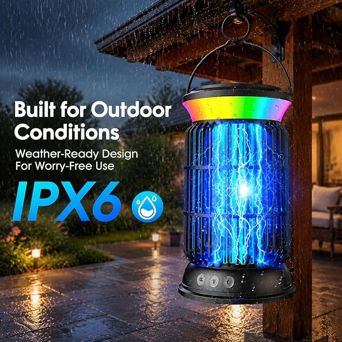 Solar Bug Zapper Outdoor – Powerful Electric Bug Zapper with 4-in-1 Modes, Cordless & Rechargeable Insect Zapper, IP66 Waterproof Mosquito Zapper for Camping & Indoor Use