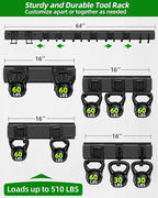 PIYILO 64 inches Garage Tool Organizer Wall Mount, Heavy Duty Garden Tool Organizer Rack, Hanging Storage Organization Racks Holder with 10 Hooks, for Lawn Tools, Shovel, Shed