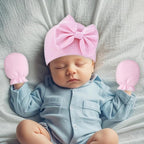 Newborn Baby Hats Mittens Sets Bow Infant Caps Gloves No Scratch Mitten Beanie Set for 0-6 Months Girls
